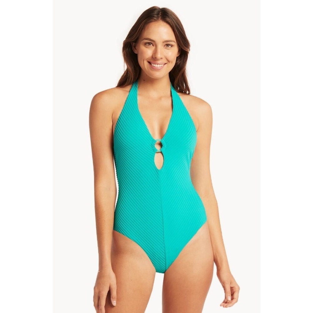 Sea Level Swim‎ Keyhole Halter One-Piece Swimsuit Size 6 NEW Aqua